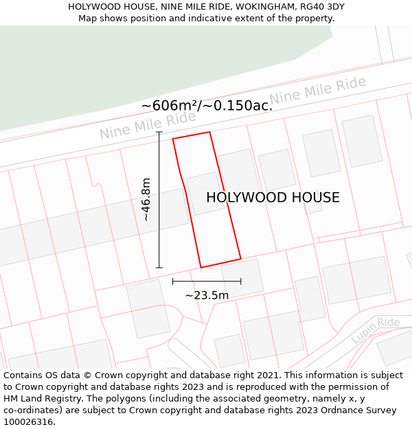 HOLYWOOD HOUSE, NINE MILE RIDE, WOKINGHAM, RG40 3DY: Plot and title map