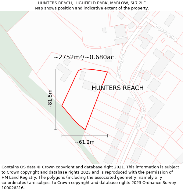 HUNTERS REACH, HIGHFIELD PARK, MARLOW, SL7 2LE: Plot and title map