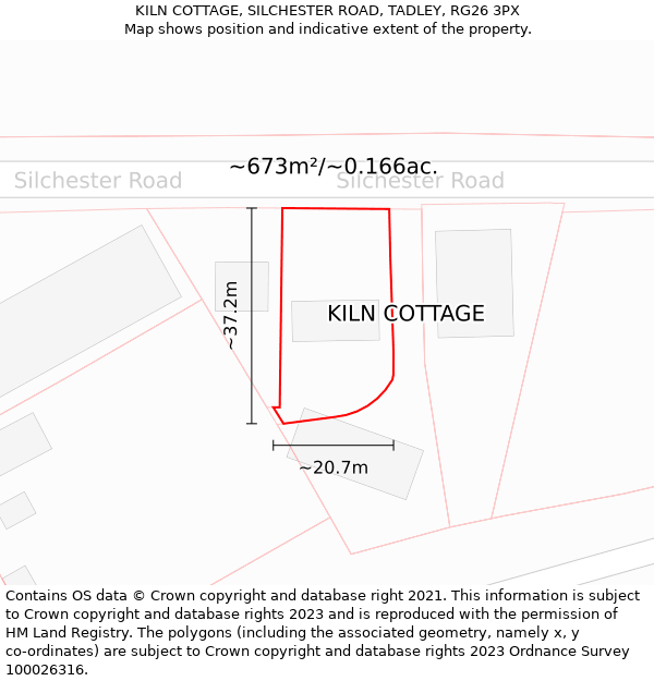 KILN COTTAGE, SILCHESTER ROAD, TADLEY, RG26 3PX: Plot and title map