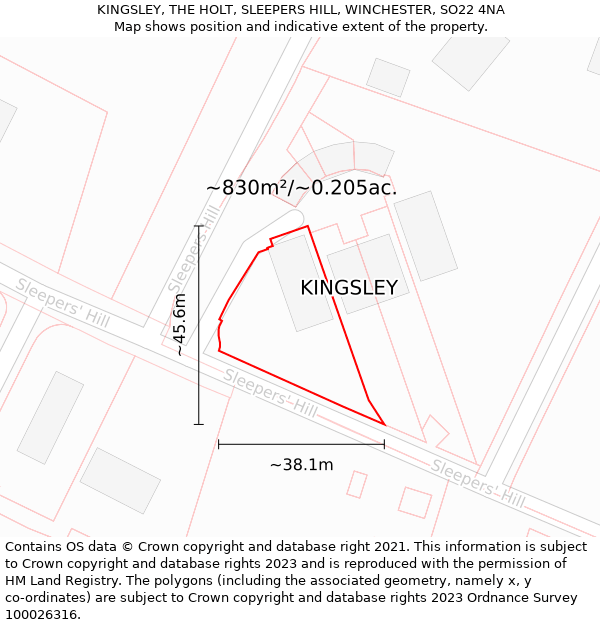 KINGSLEY, THE HOLT, SLEEPERS HILL, WINCHESTER, SO22 4NA: Plot and title map