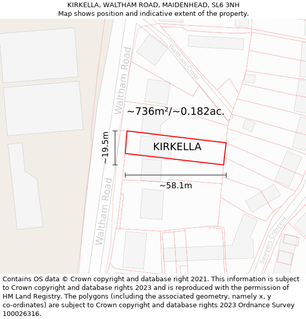 KIRKELLA, WALTHAM ROAD, MAIDENHEAD, SL6 3NH: Plot and title map