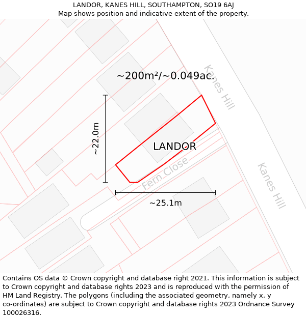 LANDOR, KANES HILL, SOUTHAMPTON, SO19 6AJ: Plot and title map