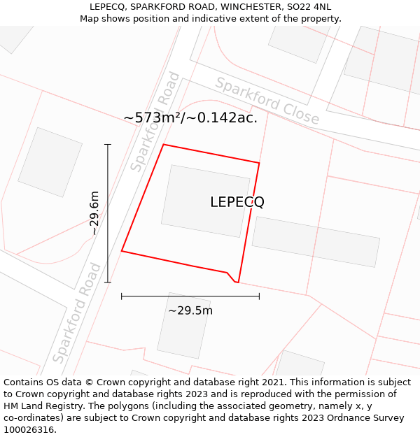 LEPECQ, SPARKFORD ROAD, WINCHESTER, SO22 4NL: Plot and title map