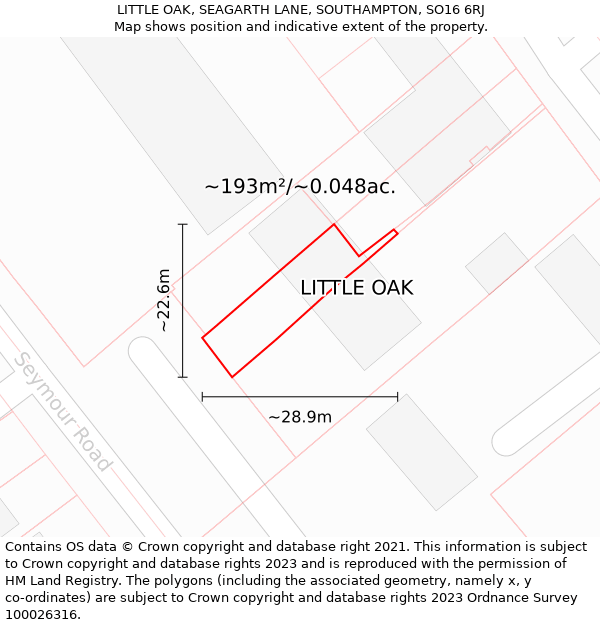 LITTLE OAK, SEAGARTH LANE, SOUTHAMPTON, SO16 6RJ: Plot and title map