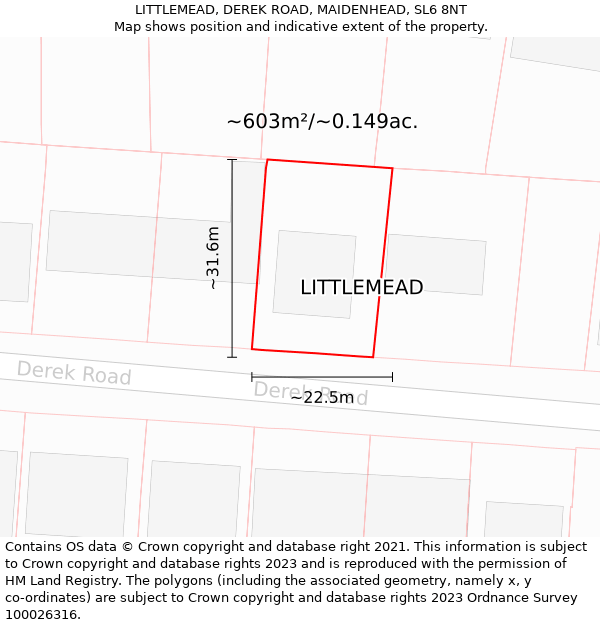LITTLEMEAD, DEREK ROAD, MAIDENHEAD, SL6 8NT: Plot and title map