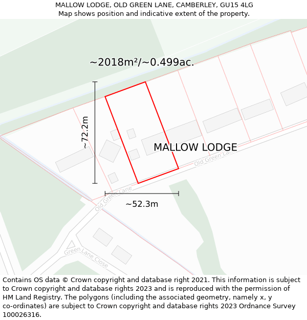 MALLOW LODGE, OLD GREEN LANE, CAMBERLEY, GU15 4LG: Plot and title map