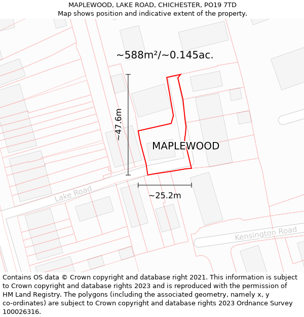 MAPLEWOOD, LAKE ROAD, CHICHESTER, PO19 7TD: Plot and title map