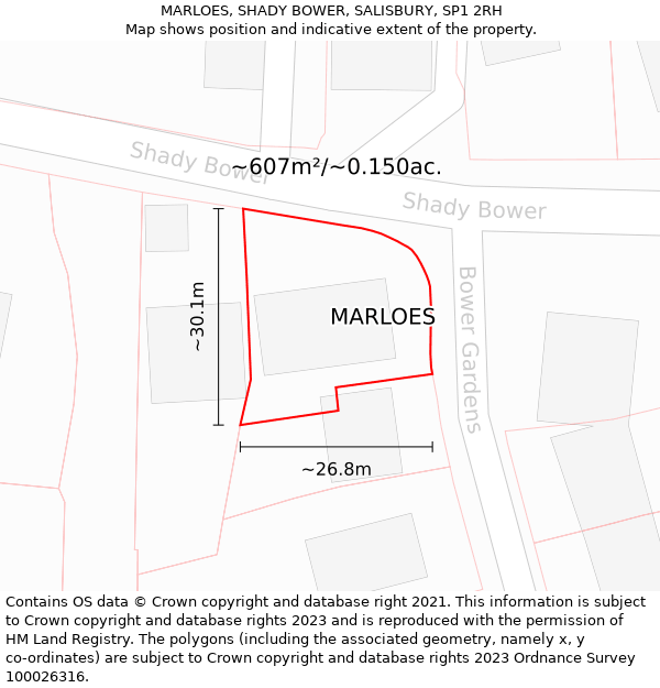 MARLOES, SHADY BOWER, SALISBURY, SP1 2RH: Plot and title map