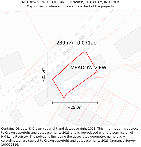 MEADOW VIEW, HEATH LANE, HENWICK, THATCHAM, RG18 3FD: Plot and title map