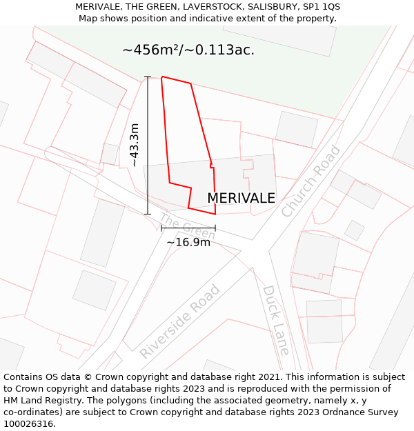 MERIVALE, THE GREEN, LAVERSTOCK, SALISBURY, SP1 1QS: Plot and title map