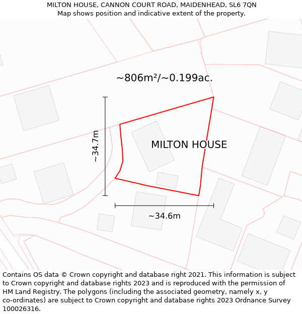 MILTON HOUSE, CANNON COURT ROAD, MAIDENHEAD, SL6 7QN: Plot and title map