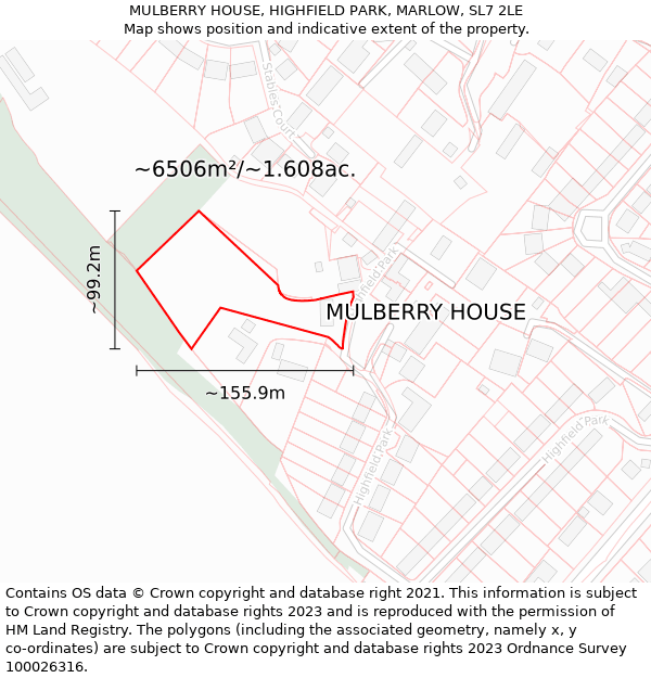 MULBERRY HOUSE, HIGHFIELD PARK, MARLOW, SL7 2LE: Plot and title map