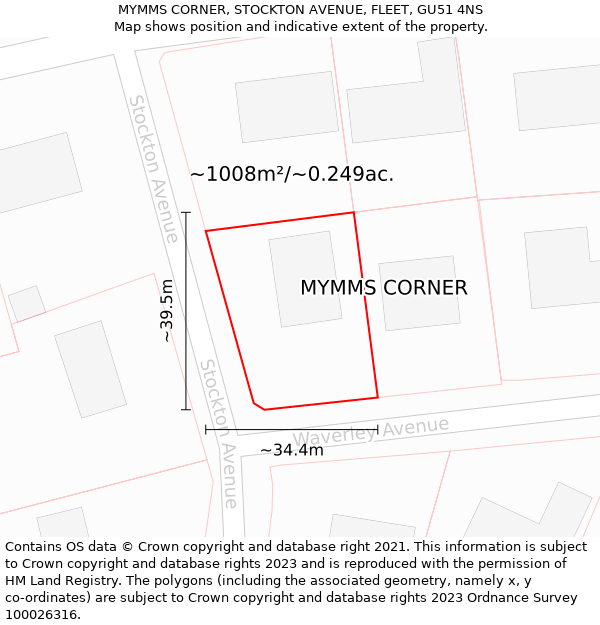 MYMMS CORNER, STOCKTON AVENUE, FLEET, GU51 4NS: Plot and title map