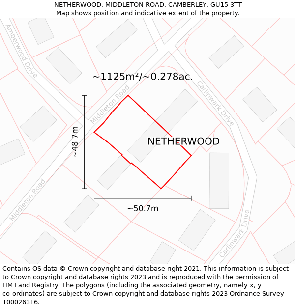 NETHERWOOD, MIDDLETON ROAD, CAMBERLEY, GU15 3TT: Plot and title map