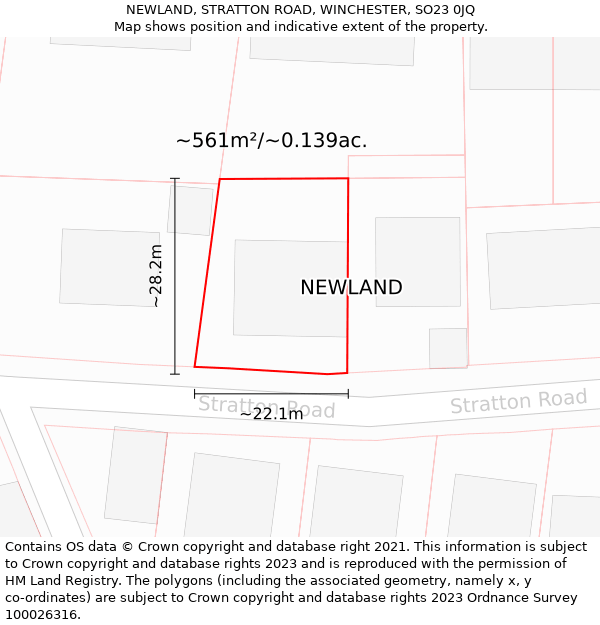 NEWLAND, STRATTON ROAD, WINCHESTER, SO23 0JQ: Plot and title map