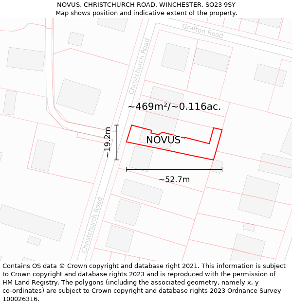 NOVUS, CHRISTCHURCH ROAD, WINCHESTER, SO23 9SY: Plot and title map