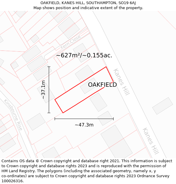 OAKFIELD, KANES HILL, SOUTHAMPTON, SO19 6AJ: Plot and title map