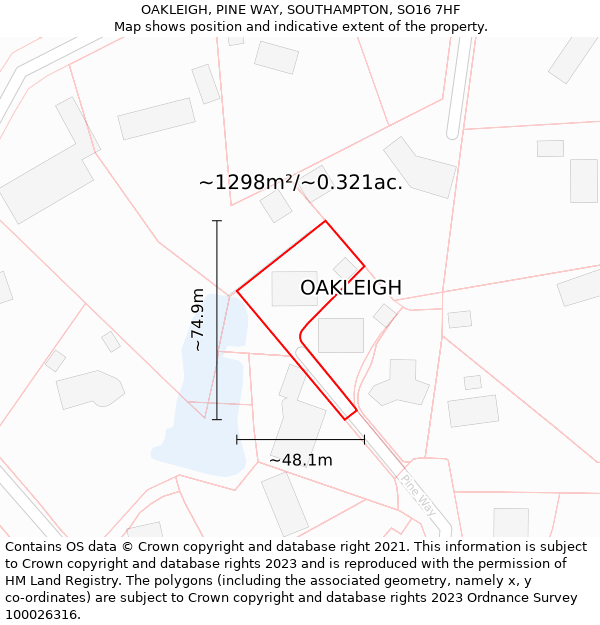 OAKLEIGH, PINE WAY, SOUTHAMPTON, SO16 7HF: Plot and title map