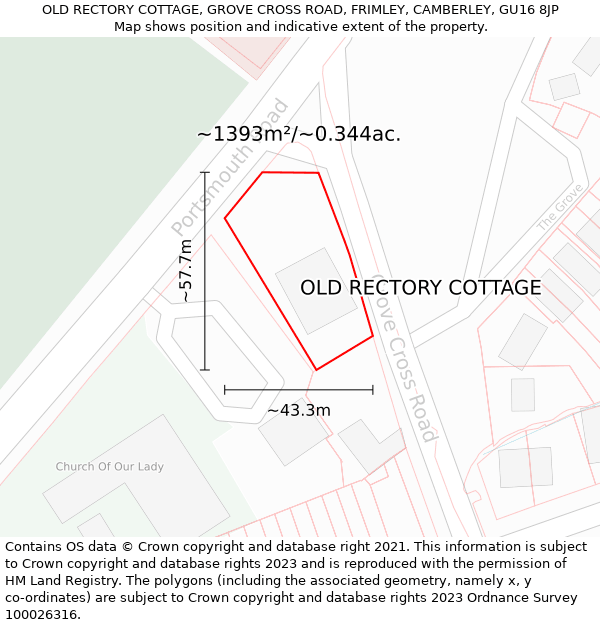 OLD RECTORY COTTAGE, GROVE CROSS ROAD, FRIMLEY, CAMBERLEY, GU16 8JP: Plot and title map