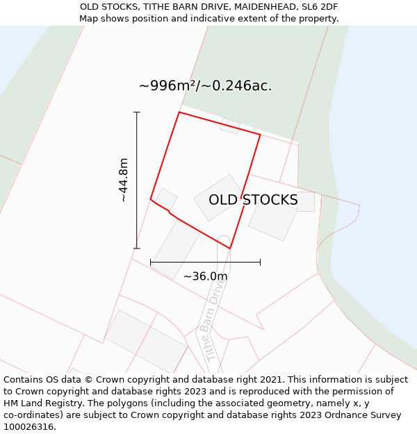 OLD STOCKS, TITHE BARN DRIVE, MAIDENHEAD, SL6 2DF: Plot and title map