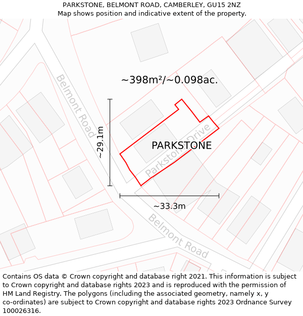 PARKSTONE, BELMONT ROAD, CAMBERLEY, GU15 2NZ: Plot and title map