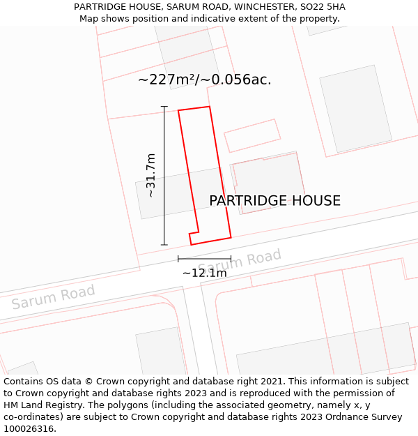 PARTRIDGE HOUSE, SARUM ROAD, WINCHESTER, SO22 5HA: Plot and title map