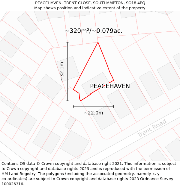 PEACEHAVEN, TRENT CLOSE, SOUTHAMPTON, SO18 4PQ: Plot and title map