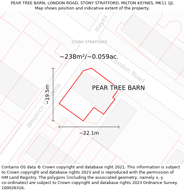 PEAR TREE BARN, LONDON ROAD, STONY STRATFORD, MILTON KEYNES, MK11 1JL: Plot and title map