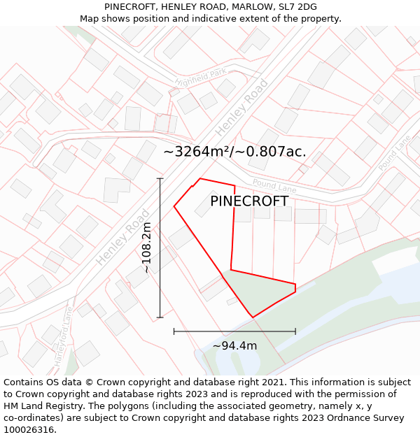 PINECROFT, HENLEY ROAD, MARLOW, SL7 2DG: Plot and title map