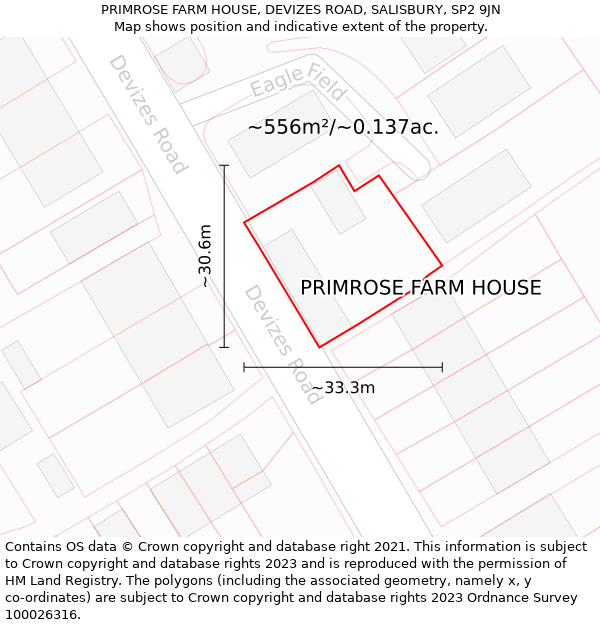 PRIMROSE FARM HOUSE, DEVIZES ROAD, SALISBURY, SP2 9JN: Plot and title map