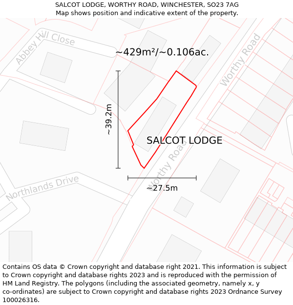 SALCOT LODGE, WORTHY ROAD, WINCHESTER, SO23 7AG: Plot and title map