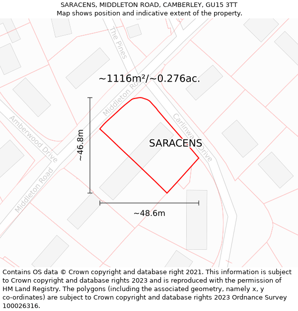 SARACENS, MIDDLETON ROAD, CAMBERLEY, GU15 3TT: Plot and title map