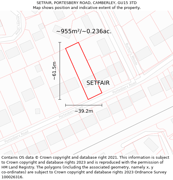 SETFAIR, PORTESBERY ROAD, CAMBERLEY, GU15 3TD: Plot and title map