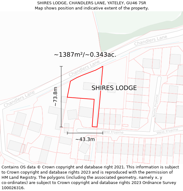 SHIRES LODGE, CHANDLERS LANE, YATELEY, GU46 7SR: Plot and title map