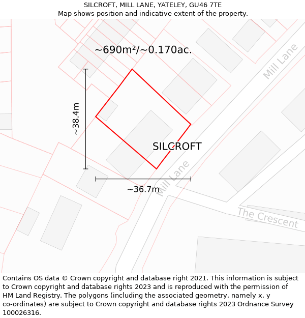 SILCROFT, MILL LANE, YATELEY, GU46 7TE: Plot and title map