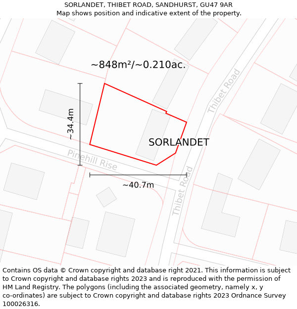 SORLANDET, THIBET ROAD, SANDHURST, GU47 9AR: Plot and title map