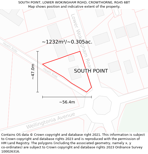 SOUTH POINT, LOWER WOKINGHAM ROAD, CROWTHORNE, RG45 6BT: Plot and title map