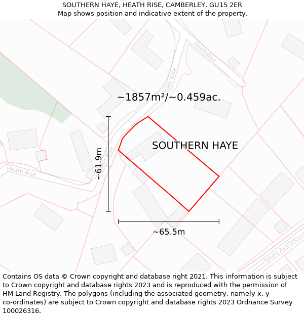 SOUTHERN HAYE, HEATH RISE, CAMBERLEY, GU15 2ER: Plot and title map