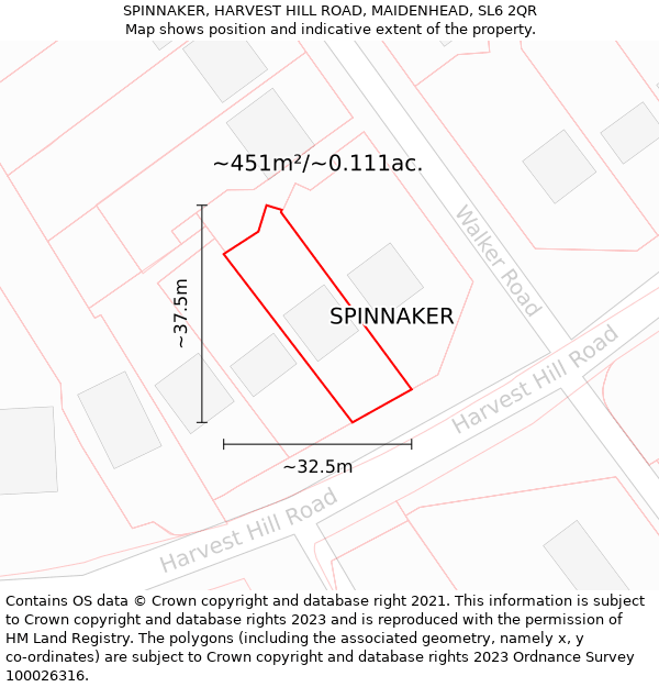 SPINNAKER, HARVEST HILL ROAD, MAIDENHEAD, SL6 2QR: Plot and title map