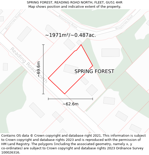 SPRING FOREST, READING ROAD NORTH, FLEET, GU51 4HR: Plot and title map