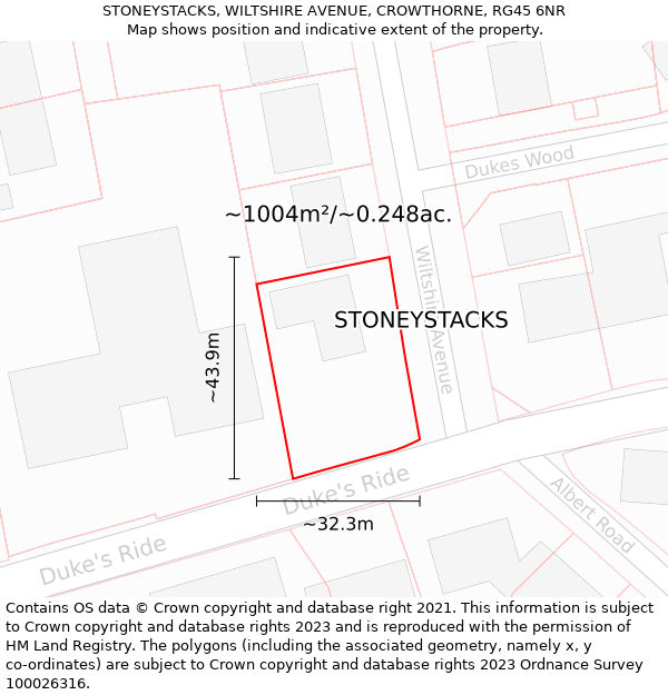 STONEYSTACKS, WILTSHIRE AVENUE, CROWTHORNE, RG45 6NR: Plot and title map