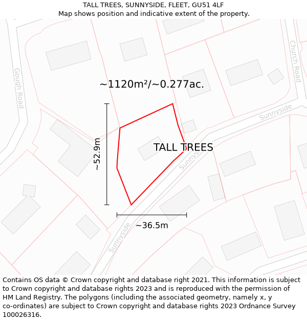 TALL TREES, SUNNYSIDE, FLEET, GU51 4LF: Plot and title map