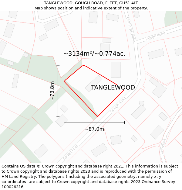 TANGLEWOOD, GOUGH ROAD, FLEET, GU51 4LT: Plot and title map