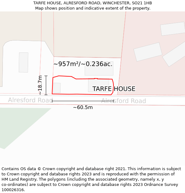 TARFE HOUSE, ALRESFORD ROAD, WINCHESTER, SO21 1HB: Plot and title map