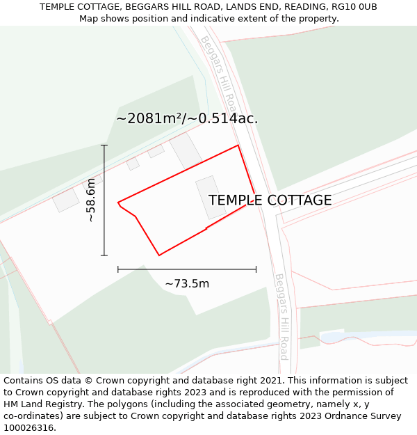 TEMPLE COTTAGE, BEGGARS HILL ROAD, LANDS END, READING, RG10 0UB: Plot and title map