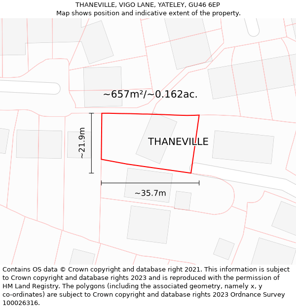 THANEVILLE, VIGO LANE, YATELEY, GU46 6EP: Plot and title map