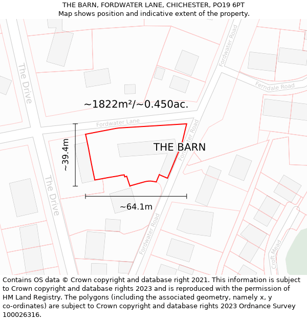 THE BARN, FORDWATER LANE, CHICHESTER, PO19 6PT: Plot and title map