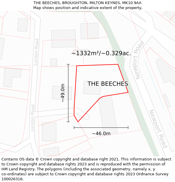 THE BEECHES, BROUGHTON, MILTON KEYNES, MK10 9AA: Plot and title map