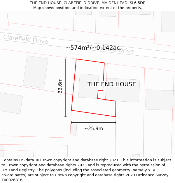 THE END HOUSE, CLAREFIELD DRIVE, MAIDENHEAD, SL6 5DP: Plot and title map