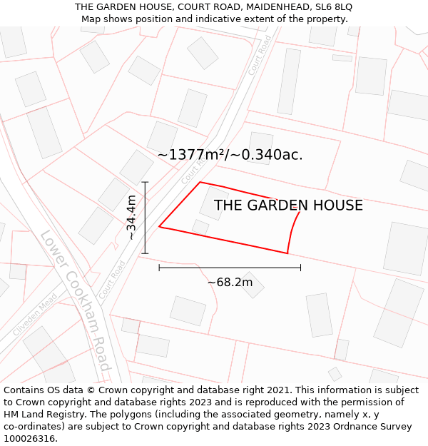 THE GARDEN HOUSE, COURT ROAD, MAIDENHEAD, SL6 8LQ: Plot and title map